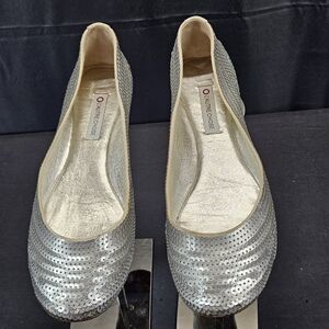 L'Autre Chose Silver Sequin Ballet Flats, Women's Size 38 approx Women's 7.5